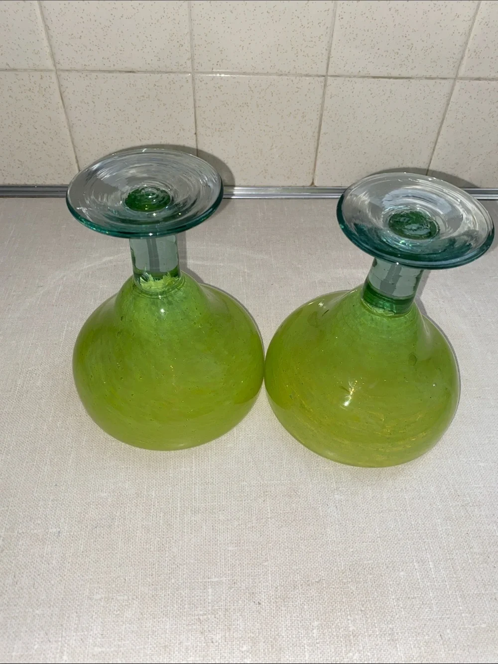 Chartreuse  Green  Mexican Bubble Glass Hand Blown Margarita Glasses set of 2